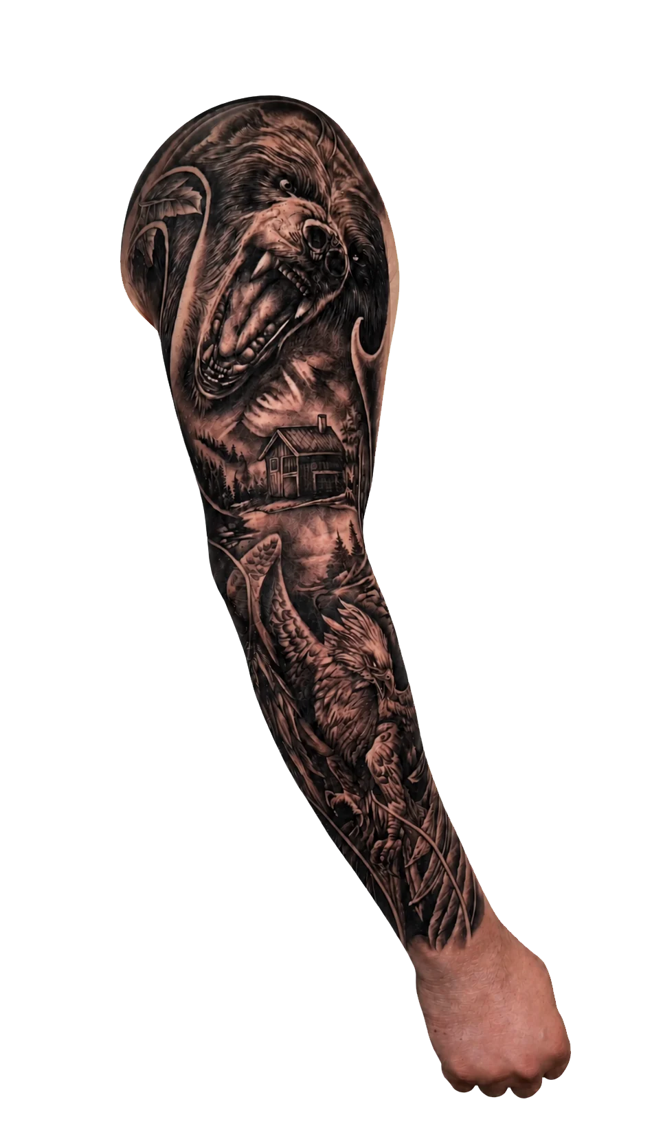 El mismo brazo tatuado fotografiado con la lente PRISM y con menos reflejos